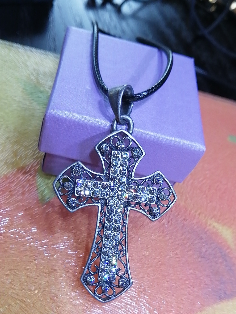 Very Sparkling Crystals Cross Pendant Necklace 19" Long